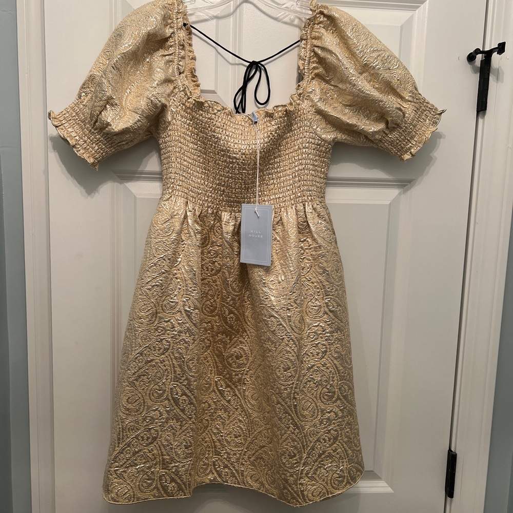 Hill House Home Gold Brocade Athena dress - size S. NWT.